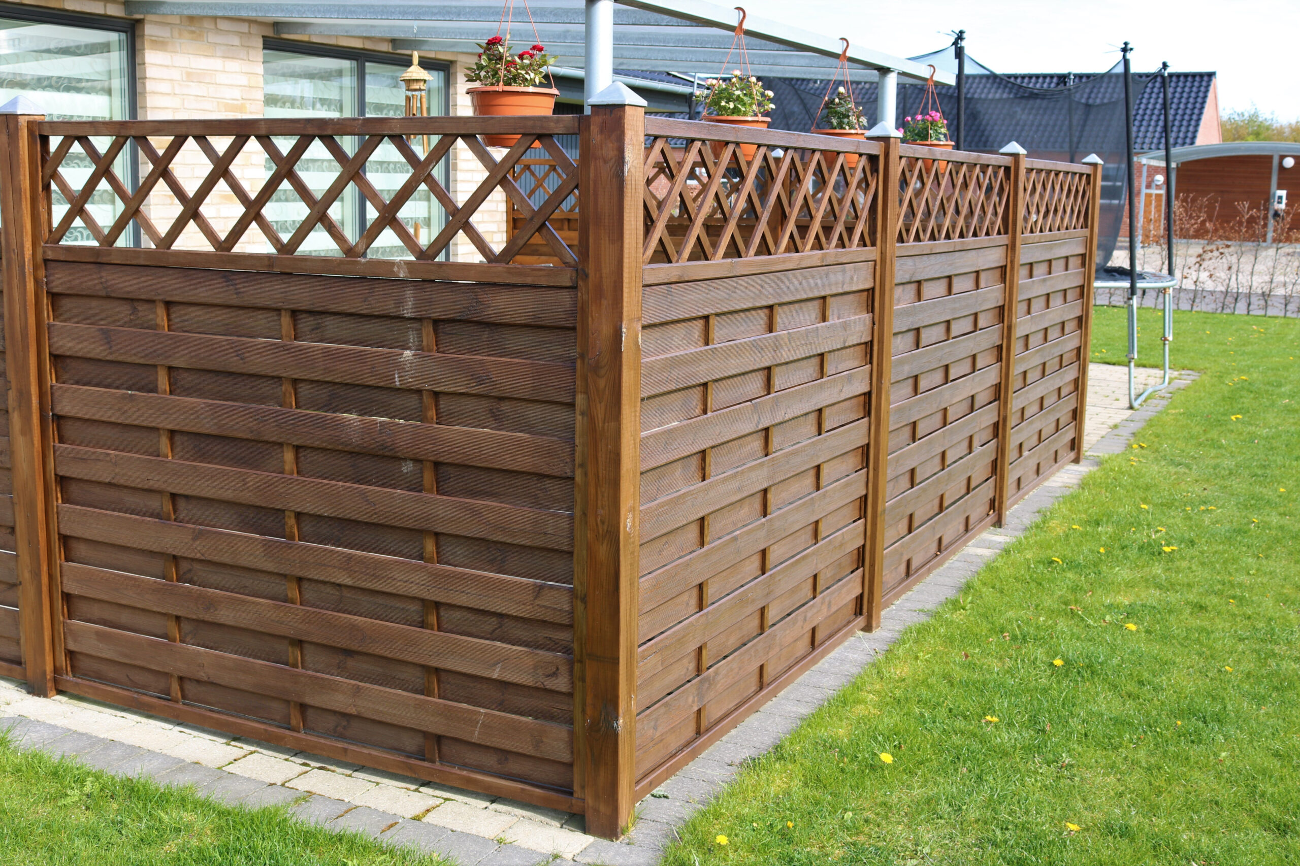 Terrace wooden fence with privacy lattice screen